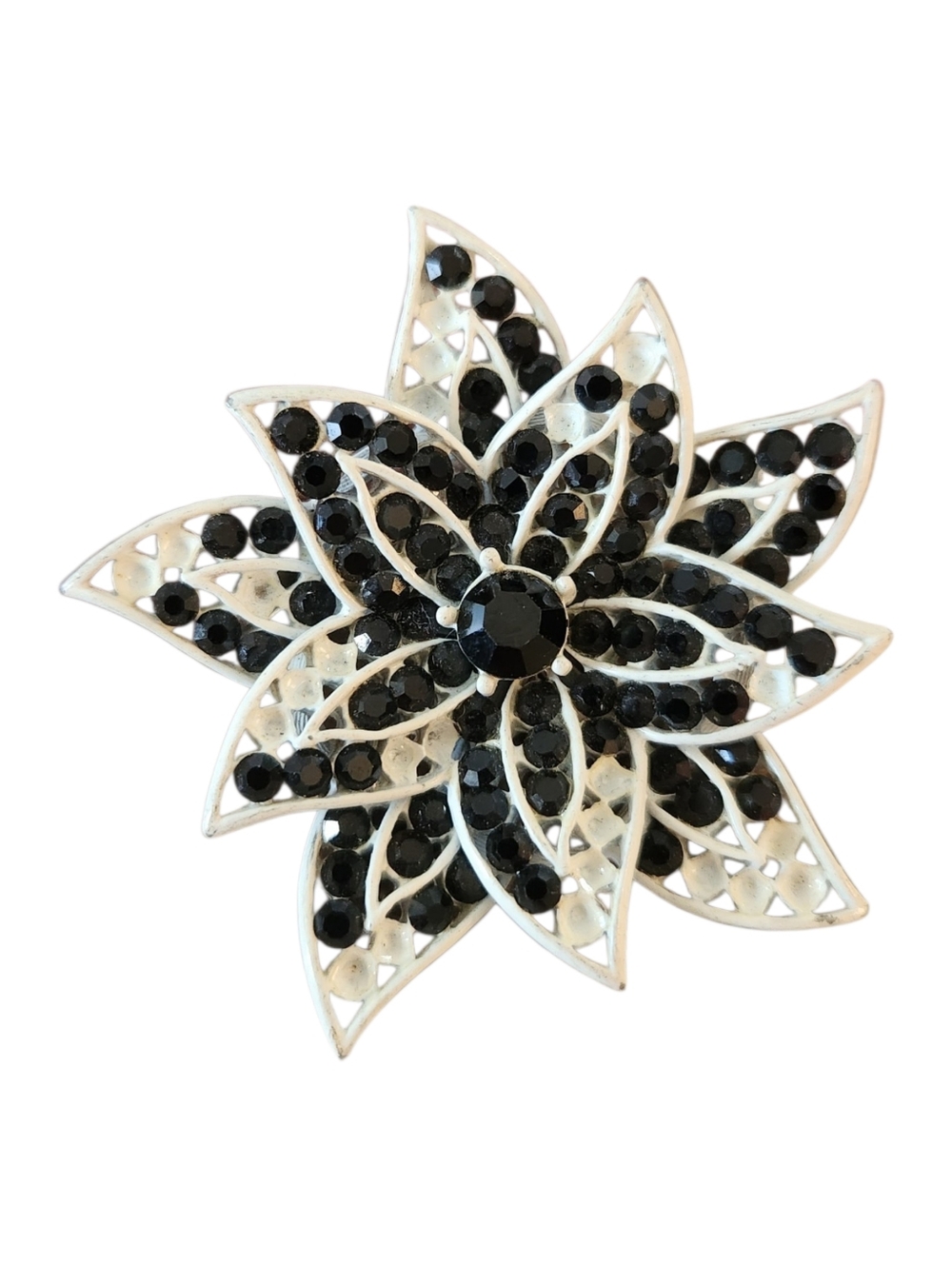 Black Crystal Flower Brooch